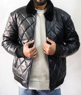 Diamond jacket with a fur collar